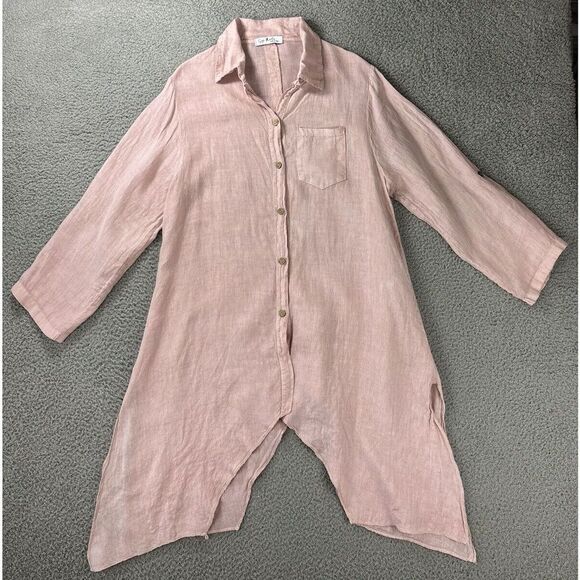Gigi Moda Linen Tunic Womens One Size Pink Button Up Front and Back - Picture 1 of 13